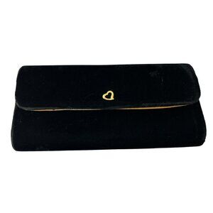 Victorias Secret Black Velvet Clutch Purse Gold Heart Accent Evening Bag